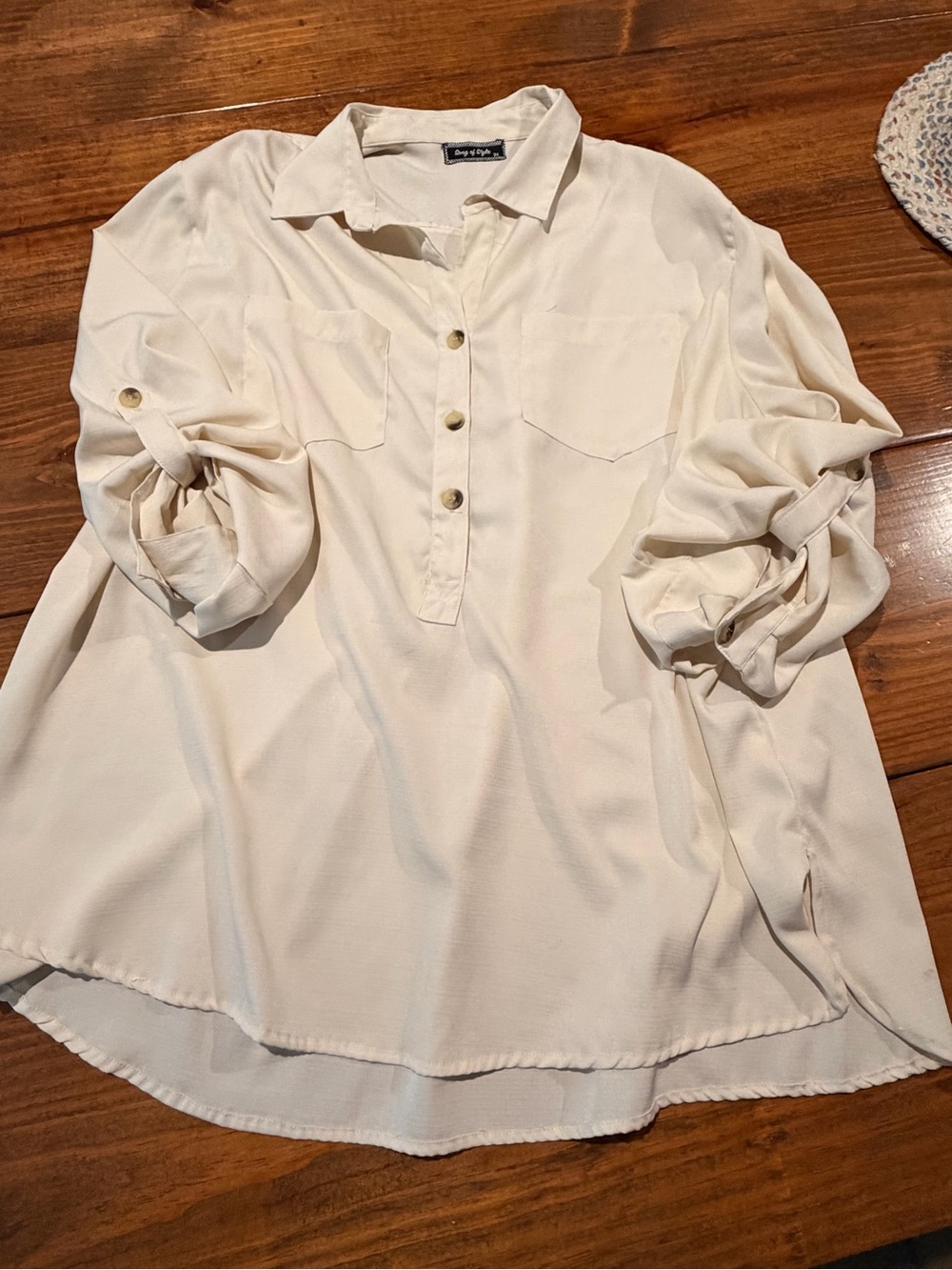 Song of Style Ivory Button-Placket Roll Sleeve Blouse